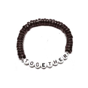 Dark Brown Wood Heishi Bead TOGETHER Word Bracelet