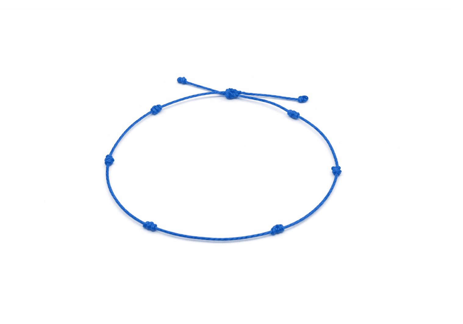 ZCORD-001 Blue Knotted String Bracelet, Adjustable Blue 1mm waterproof knotted string bracelet with sliding closure