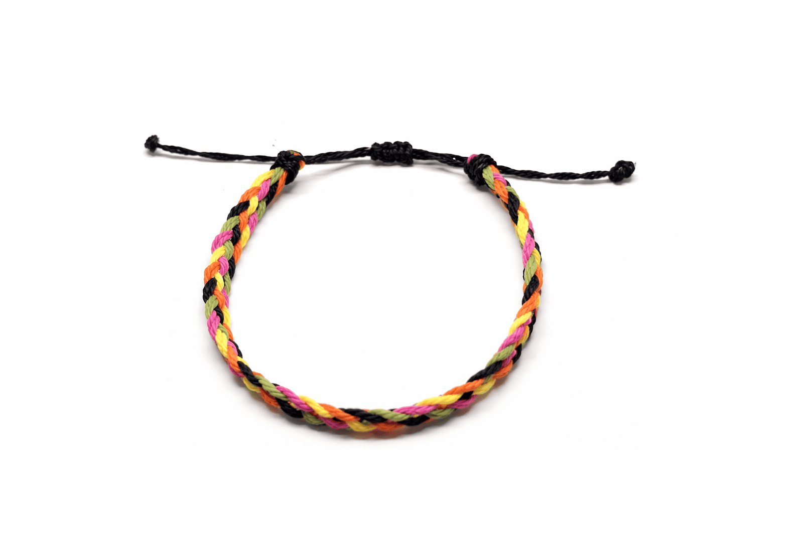 ZFRN-022 Vibrant Braided Friendship Bracelet, Adjustable Vibrant pink, orange, yellow, green and black braided friendship bracelet, adjustable