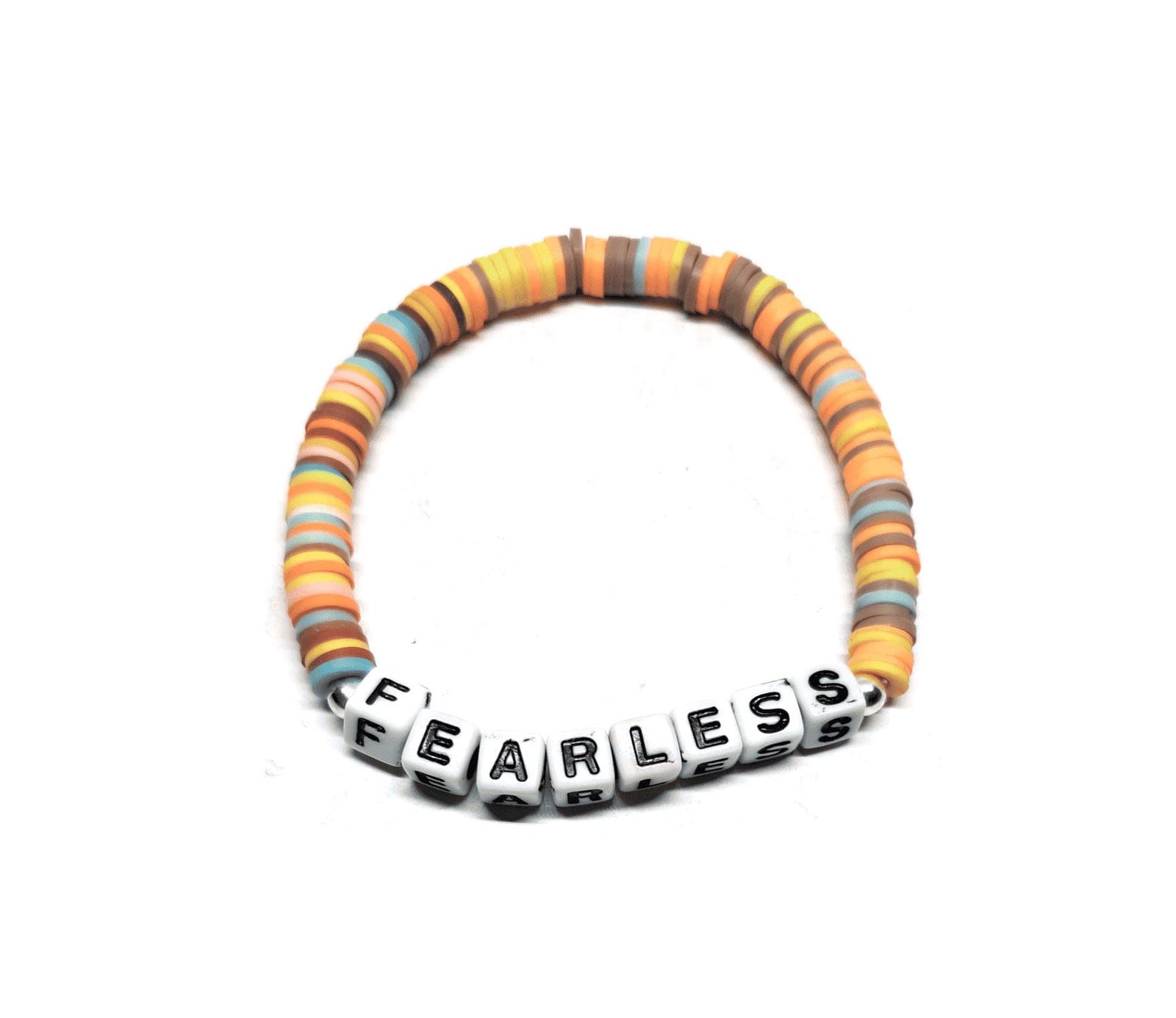 ZINS-013 10-Multicolor Heishi FEARLESS Inspirational Beaded Bracelet Multicolor 6mm polymer clay heishi Fearless bracelet with FEARLESS letter beads