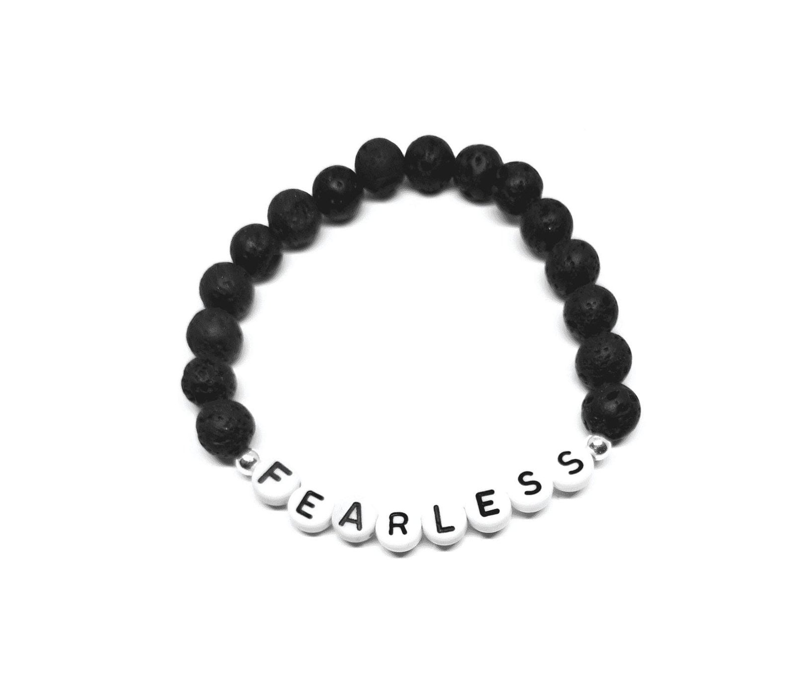 ZINS-013 2-Black Lava FEARLESS Inspirational Beaded Bracelet Black lava-style 8mm Fearless bracelet with FEARLESS letter beads