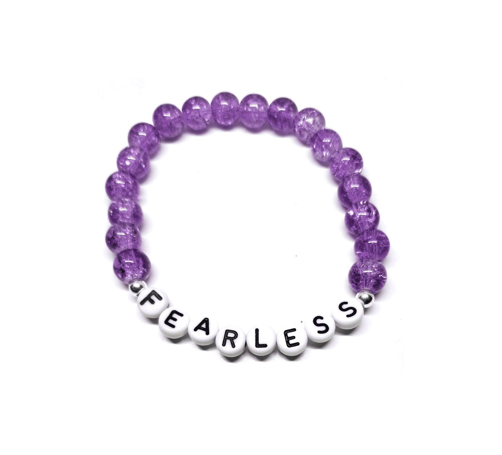 ZINS-013 3-Purple Crystal FEARLESS Inspirational Beaded Bracelet Purple 8mm beaded Fearless bracelet with white FEARLESS letter beads
