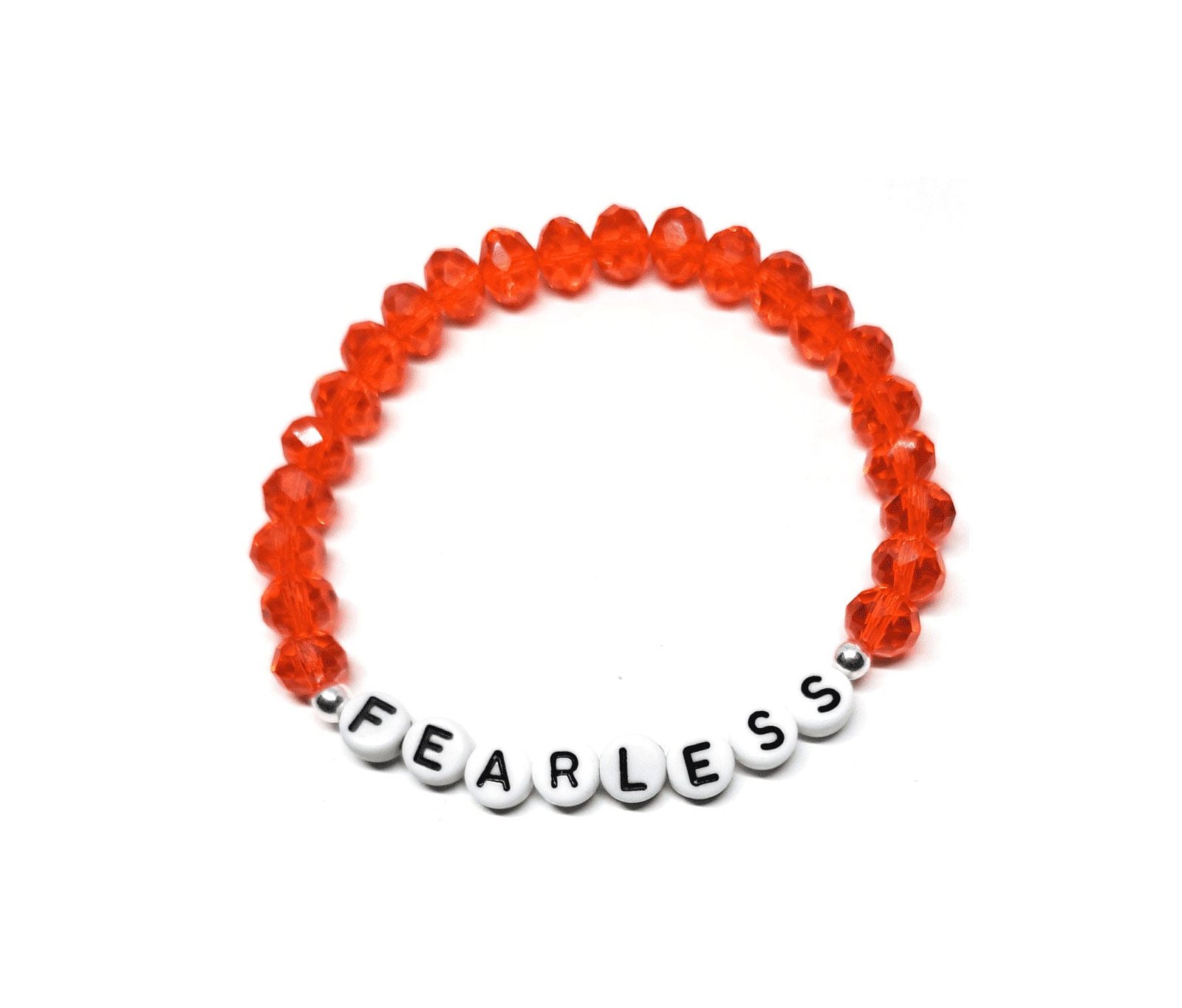 ZINS-013 5-Orange Crystal FEARLESS Inspirational Beaded Bracelet Orange faceted 8mm Fearless bracelet with white FEARLESS letter beads