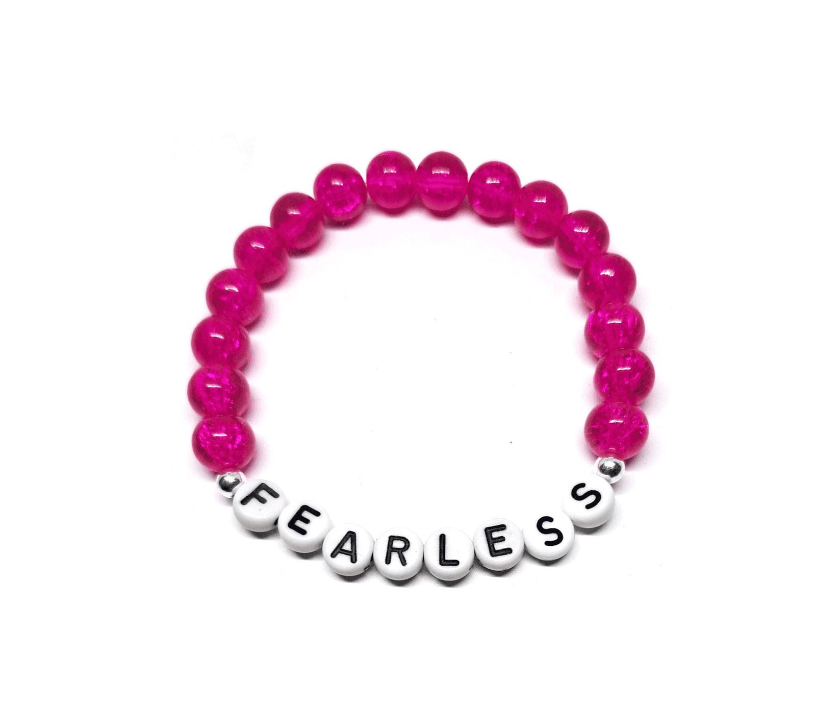 ZINS-013 6-Pink Crystal FEARLESS Inspirational Beaded Bracelet Pink 8mm beaded Fearless bracelet with FEARLESS letter beads