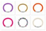 ZW-NM-006 EMMA name bead bracelet with purple crackle glass beads, personalized stretch bracelet by Zora