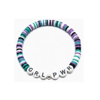 Brown Wood GRL PWR word bead bracelet
