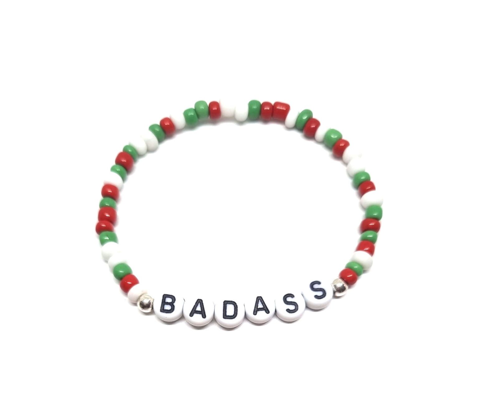 ZW-EM-006 Multicolor Seed Bead Badass Word Bracelet Multicolor Seed Bead Badass Word Bracelet