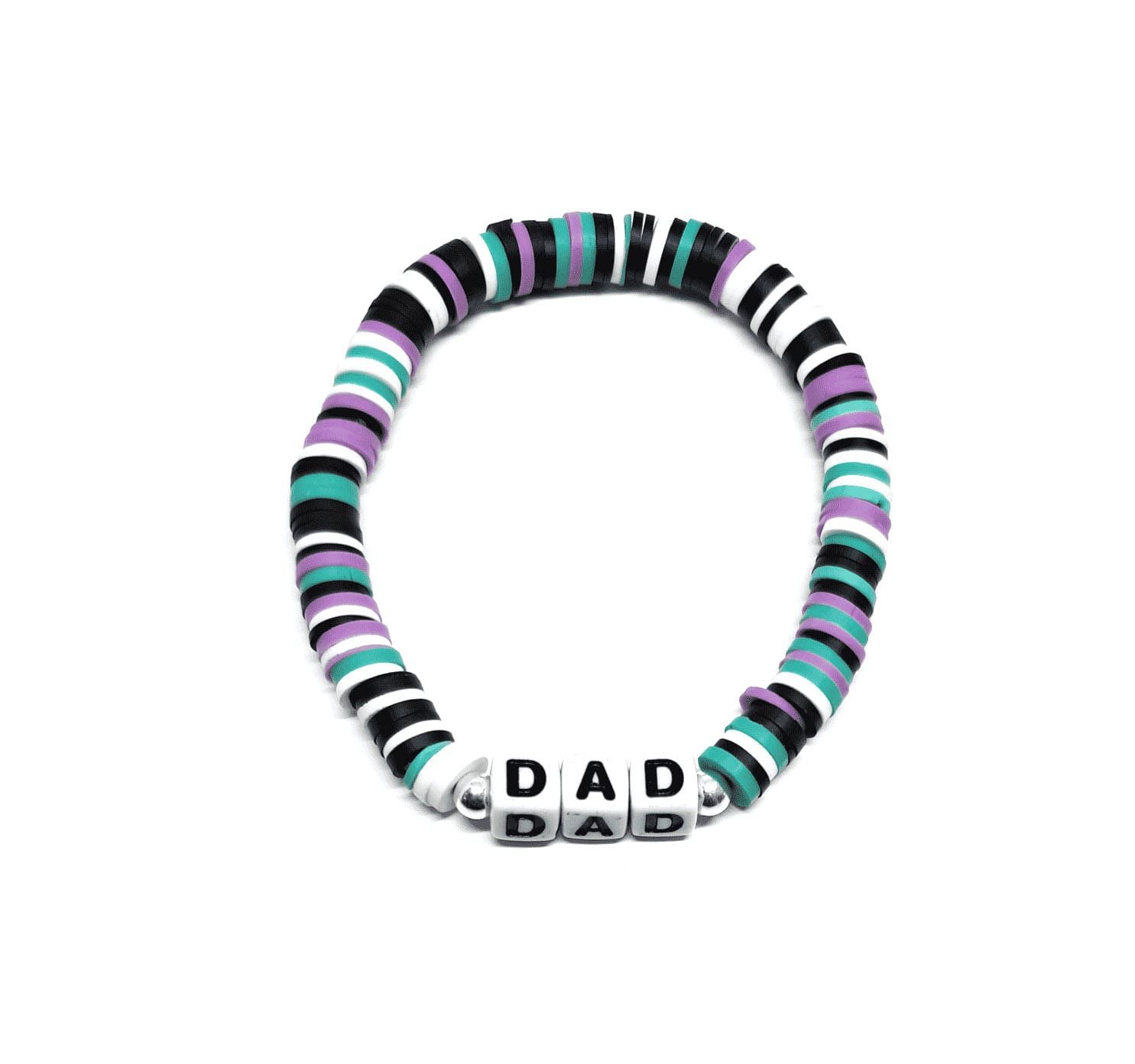 ZW-FM-001 Black, Purple & Teal Heishi Dad Word Bracelet Black, Purple & Teal Heishi Dad Word Bracelet