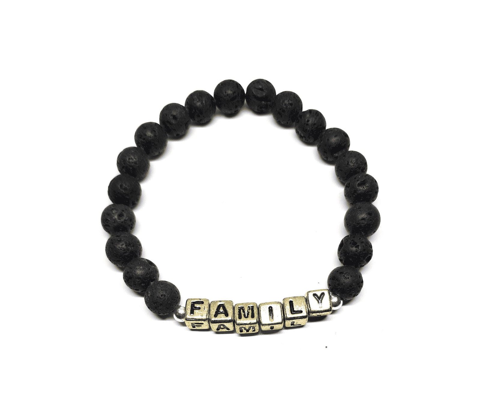 ZW-FM-002 Black Lava Stone Family Word Bracelet Black Lava Stone Family Word Bracelet