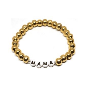 Gold Bead Mama Word Bracelet