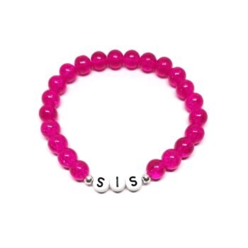 Hot Pink Glass Bead Sis Word Bracelet