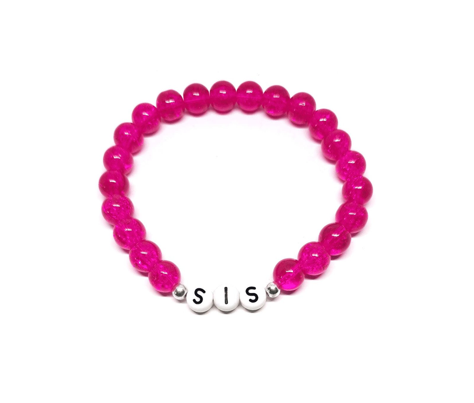 ZW-FM-004 Hot Pink Glass Bead Sis Word Bracelet Hot Pink Glass Bead Sis Word Bracelet