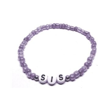 Lavender Seed Bead Sis Word Bracelet