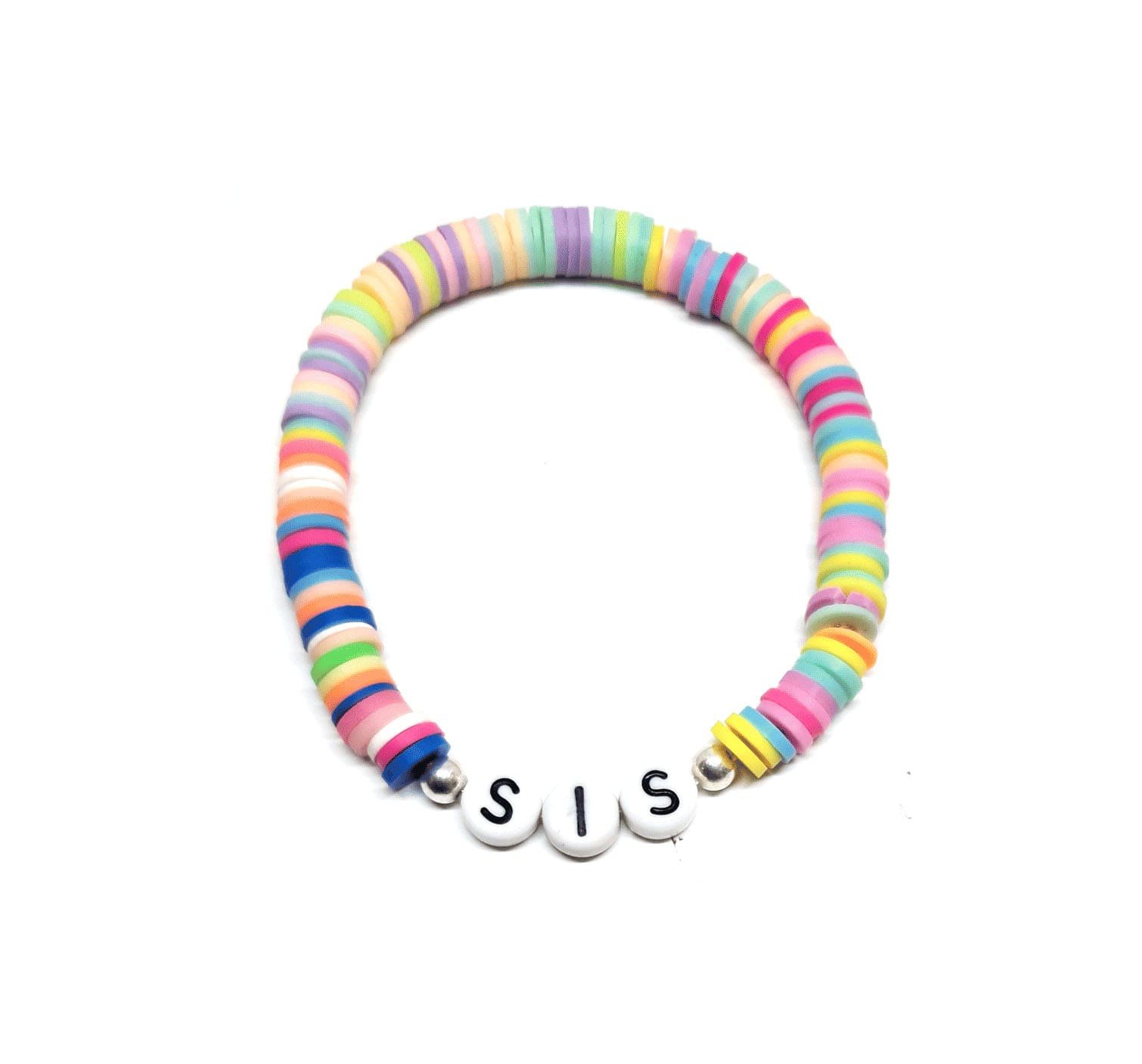ZW-FM-004 Rainbow Pastel Heishi Sis Word Bracelet Rainbow Pastel Heishi Sis Word Bracelet