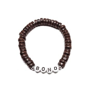 Dark Brown Wood Heishi Bond Word Bracelet