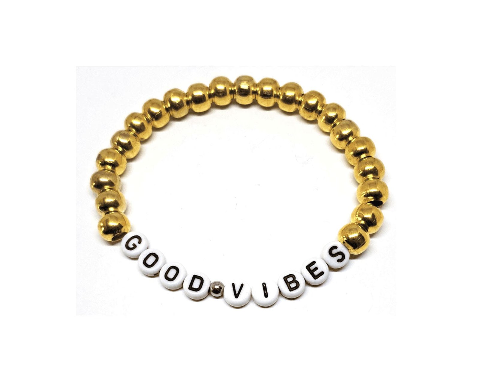ZW-FR-002 Gold Bead Good Vibes Word Bracelet Gold Bead Good Vibes Word Bracelet