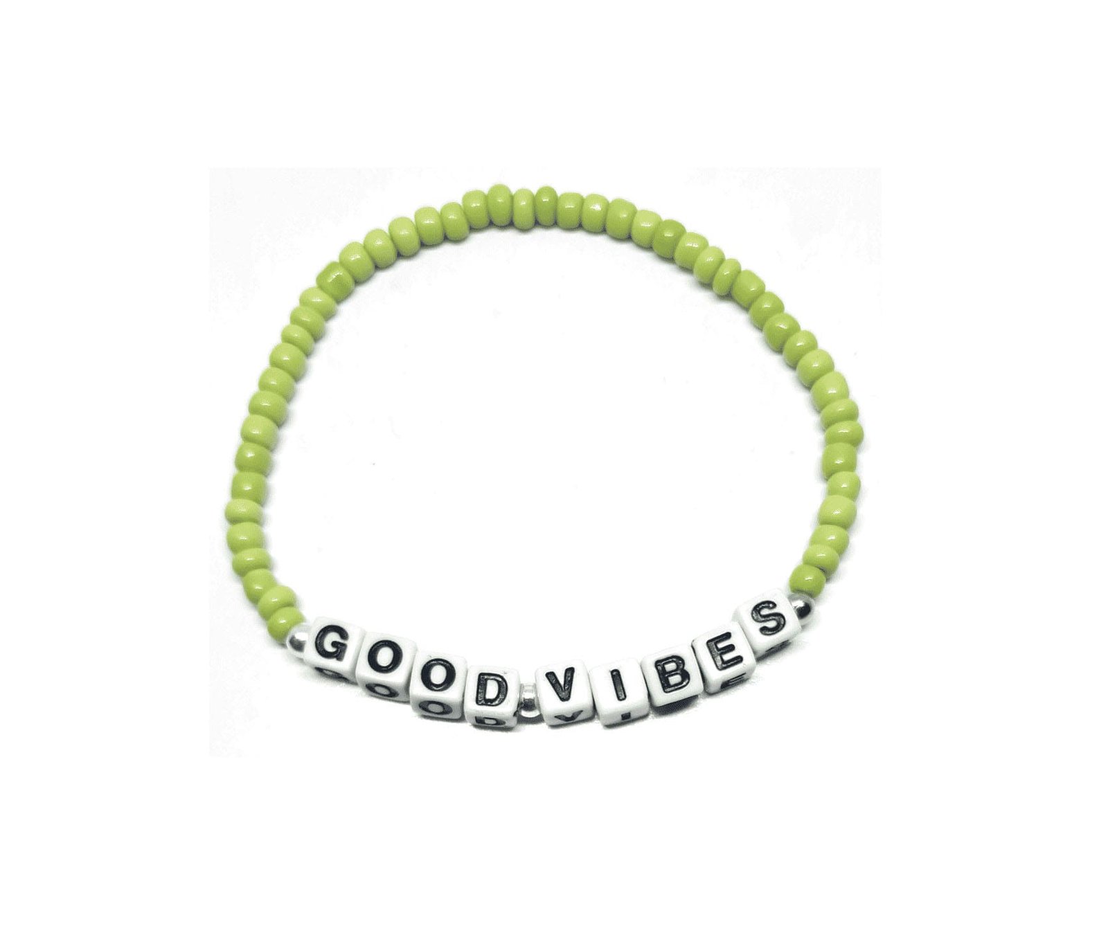 ZW-FR-002 Green Seed Bead Good Vibes Word Bracelet Green Seed Bead Good Vibes Word Bracelet