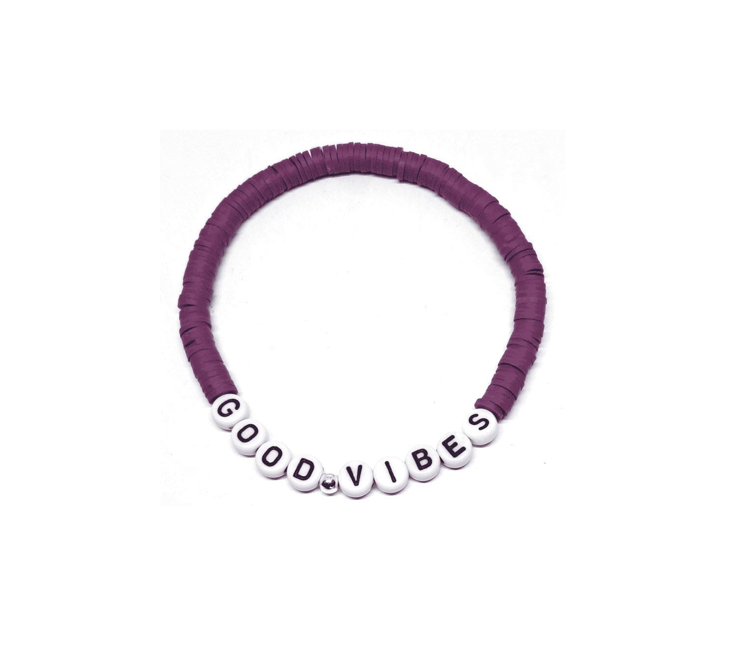 ZW-FR-002 Purple Heishi Good Vibes Word Bracelet Purple Heishi Good Vibes Word Bracelet