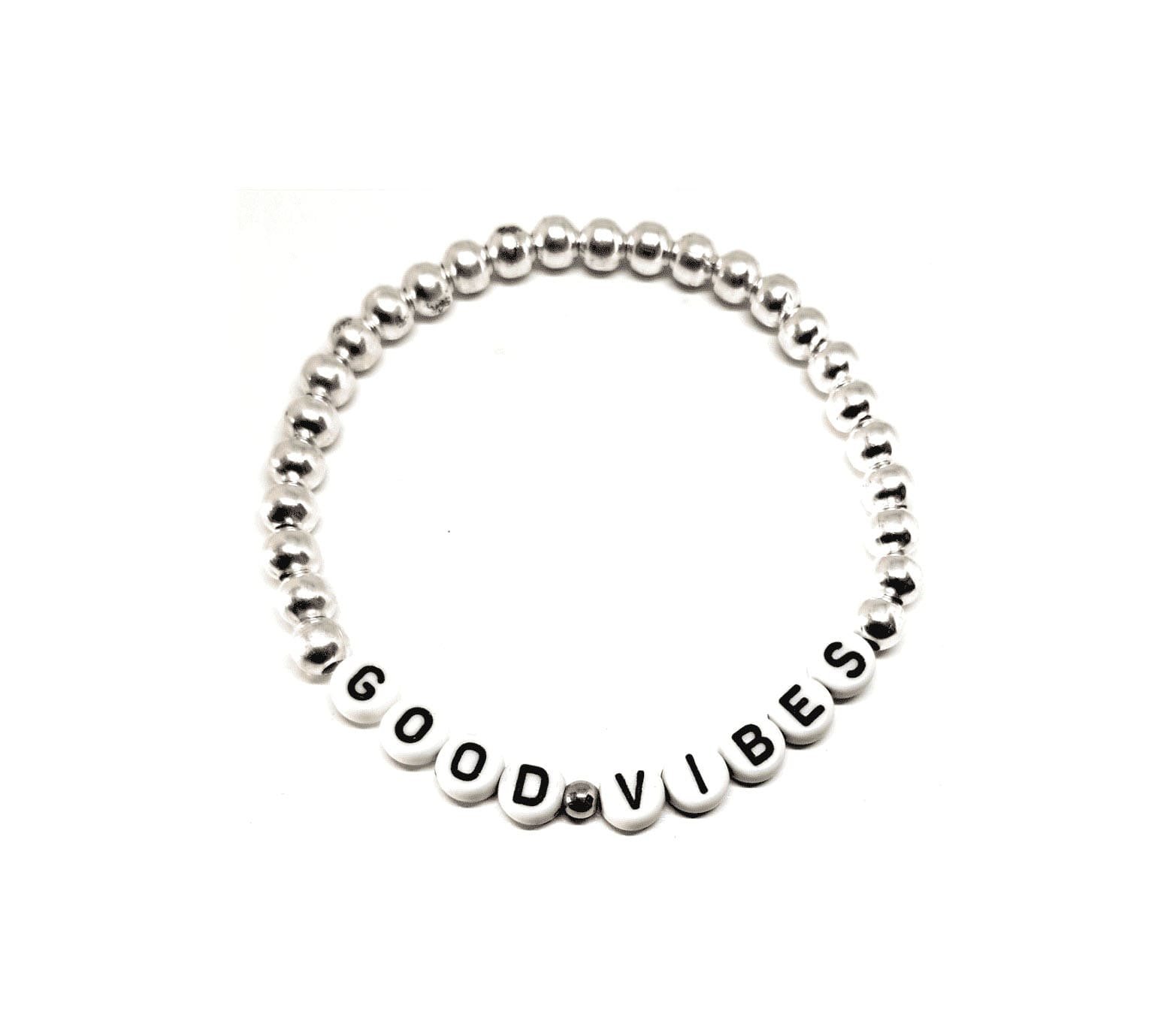 ZW-FR-002 Silver Bead Good Vibes Word Bracelet Silver Bead Good Vibes Word Bracelet