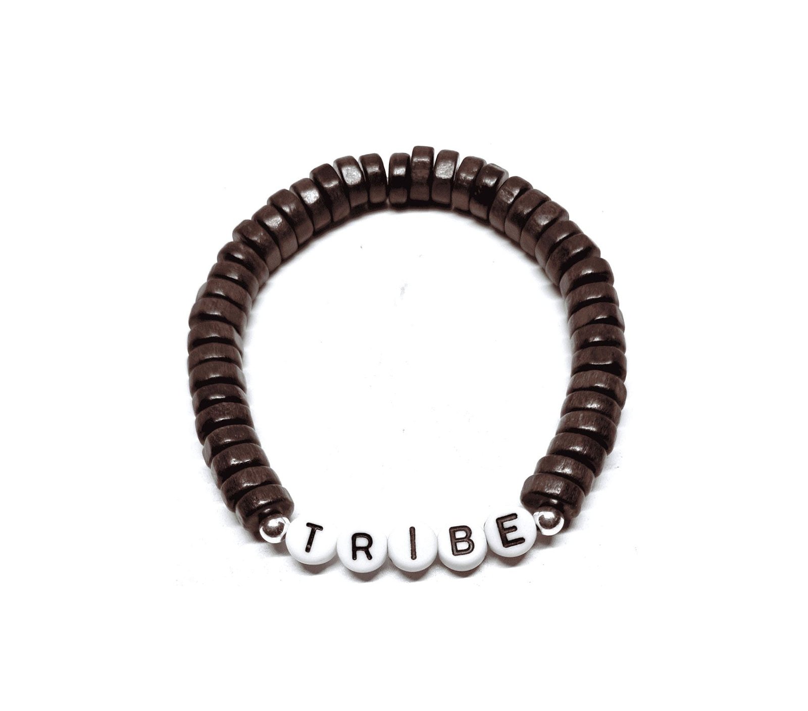 ZW-FR-005 Dark Brown Wood Heishi Tribe Word Bracelet Dark Brown Wood Heishi Tribe Word Bracelet