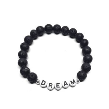 Black Lava Stone DREAM Word Bead Bracelet