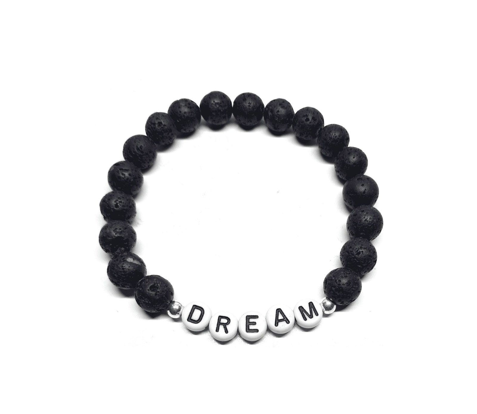 ZW-IN-001 Black Lava Stone DREAM Word Bead Bracelet Black Lava Stone DREAM Word Bead Bracelet