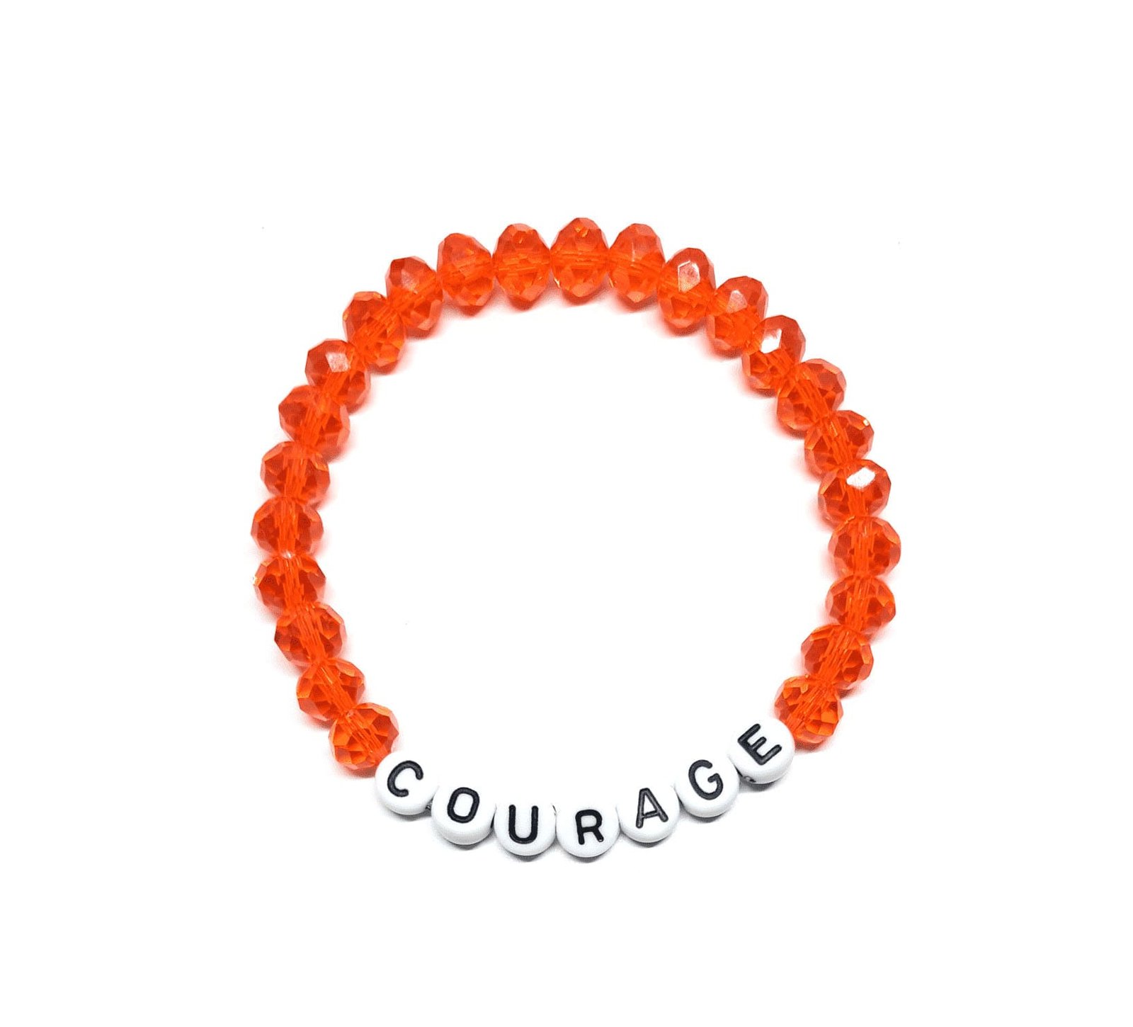 ZW-IN-002 ZORA COURAGE word bead bracelet with orange faceted crystal beads ZORA COURAGE word bead bracelet with orange faceted crystal beads
