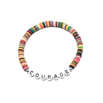 ZORA COURAGE word bead bracelet with rainbow clay heishi beads