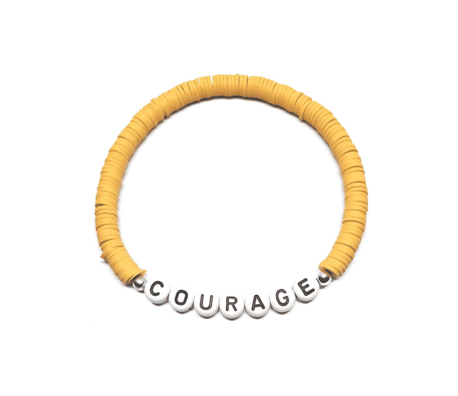 ZW-IN-002 ZORA COURAGE word bead bracelet with yellow clay heishi beads ZORA COURAGE word bead bracelet with yellow clay heishi beads