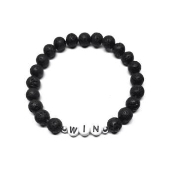 ZORA WIN word bead bracelet with black lava stone beads