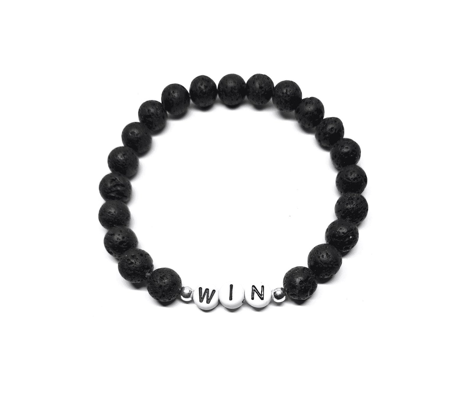 ZW-IN-003 ZORA WIN word bead bracelet with black lava stone beads ZORA WIN word bead bracelet with black lava stone beads