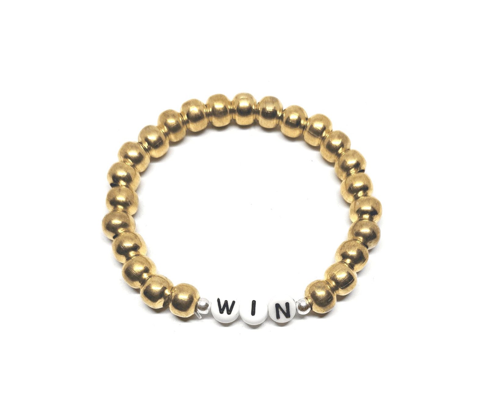 ZW-IN-003 ZORA WIN word bead bracelet with gold-tone metal beads ZORA WIN word bead bracelet with gold-tone metal beads