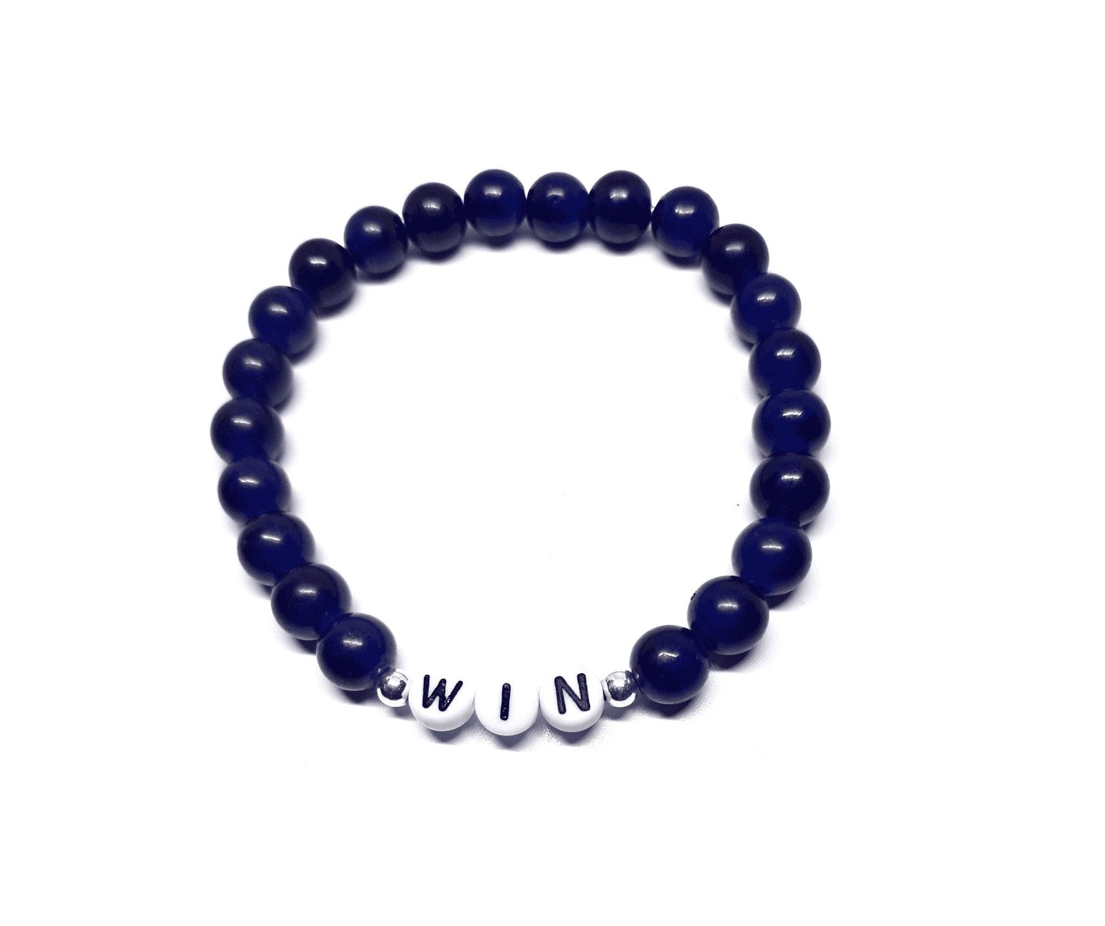 ZW-IN-003 ZORA WIN word bead bracelet with navy blue round beads ZORA WIN word bead bracelet with navy blue round beads