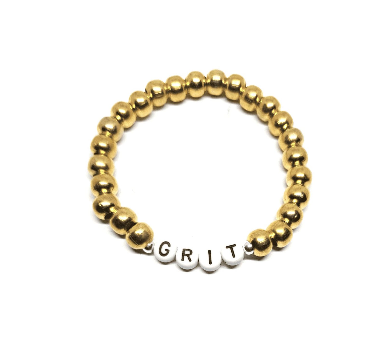 ZW-IN-004 ZORA GRIT word bead bracelet with gold-tone metal beads ZORA GRIT word bead bracelet with gold-tone metal beads