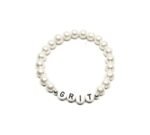 ZW-IN-004 ZORA GRIT word bead bracelet with white glass pearl beads