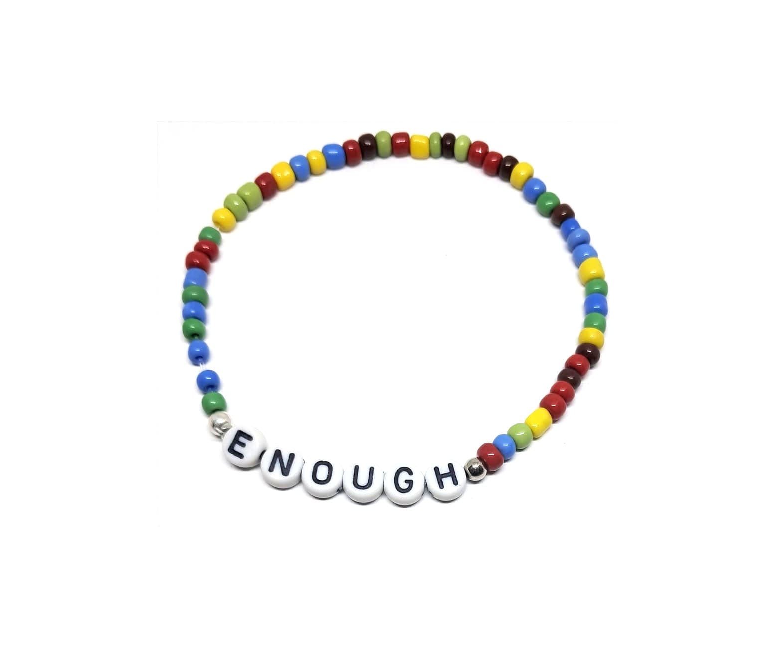 ZW-IN-005 ZORA ENOUGH word bead bracelet with multicolor seed beads ZORA ENOUGH word bead bracelet with multicolor seed beads