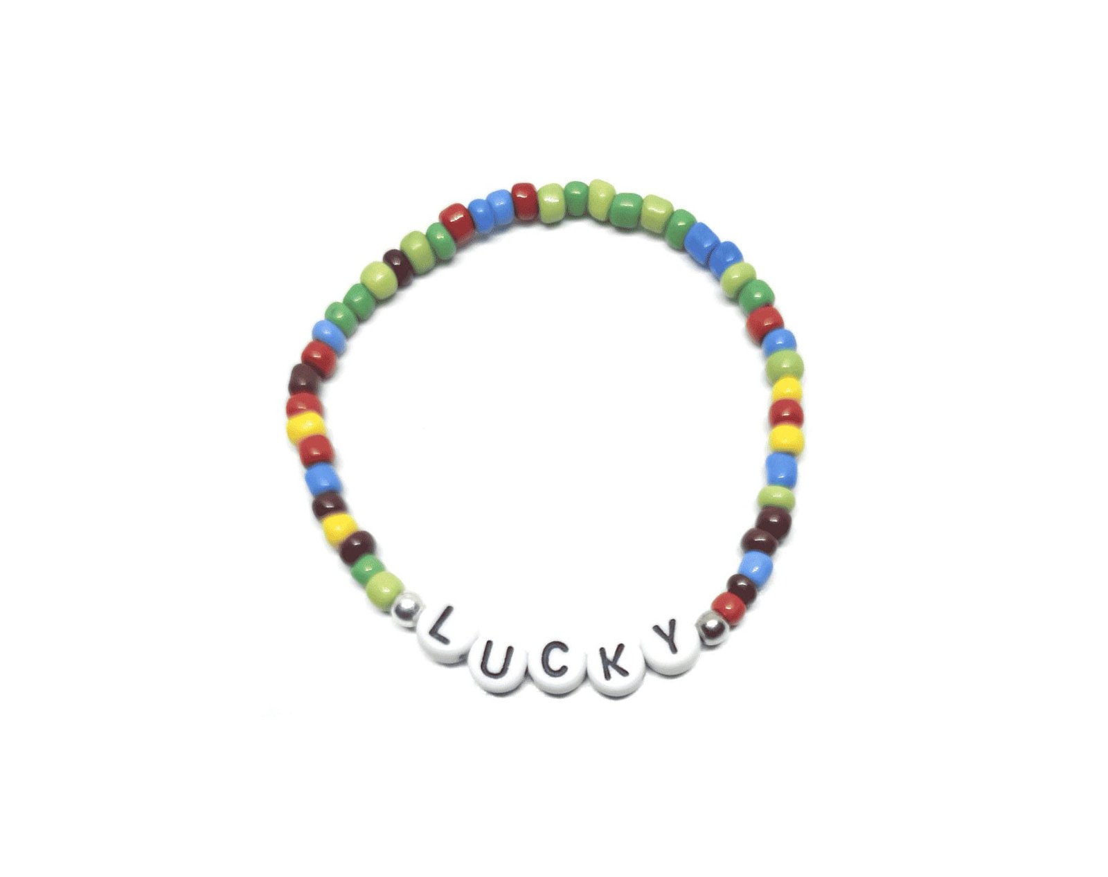 ZW-IN-006 ZORA LUCKY word bead bracelet with multicolor seed beads ZORA LUCKY word bead bracelet with multicolor seed beads