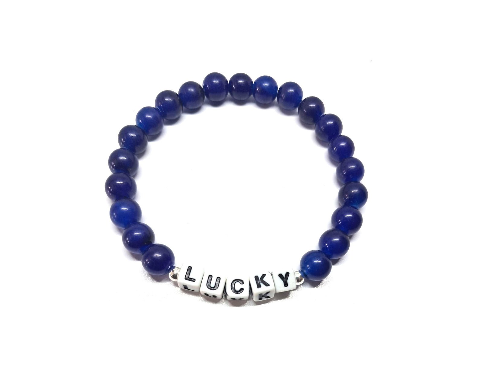 ZW-IN-006 ZORA LUCKY word bead bracelet with navy blue round beads ZORA LUCKY word bead bracelet with navy blue round beads