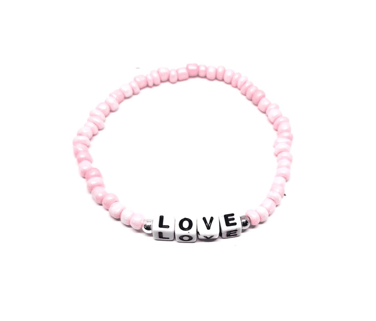 ZW-LV-001 ZORA LOVE word bead bracelet with pink seed beads ZORA LOVE word bead bracelet with pink seed beads
