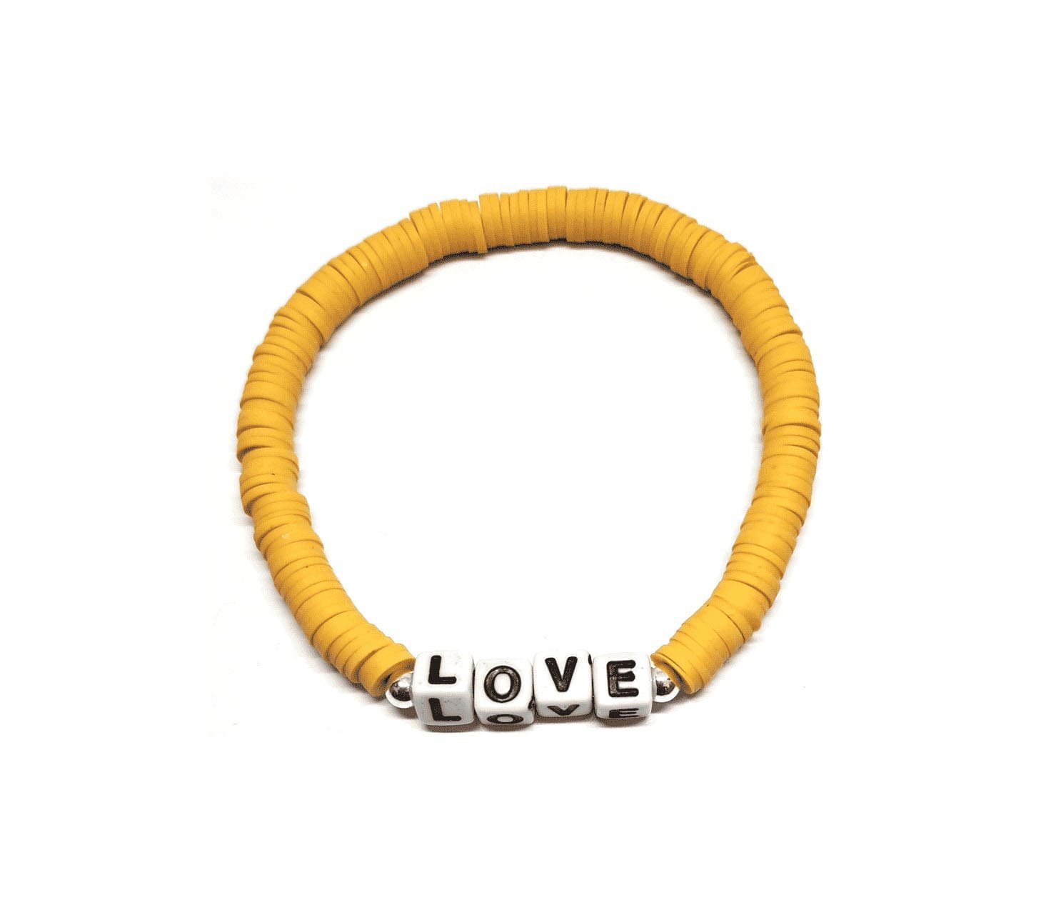 ZW-LV-001 ZORA LOVE word bead bracelet with yellow clay heishi beads ZORA LOVE word bead bracelet with yellow clay heishi beads