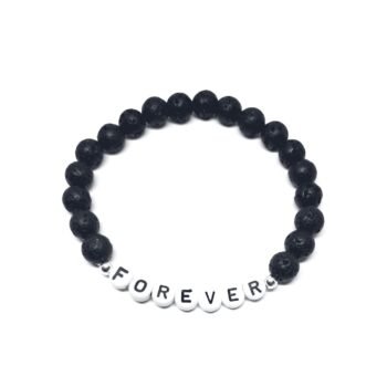 ZORA FOREVER word bead bracelet with black lava stone beads