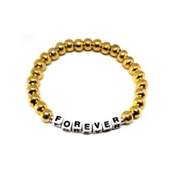 ZORA FOREVER word bead bracelet with gold-tone metal beads