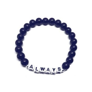ZORA ALWAYS word bead bracelet with blue round glass beads