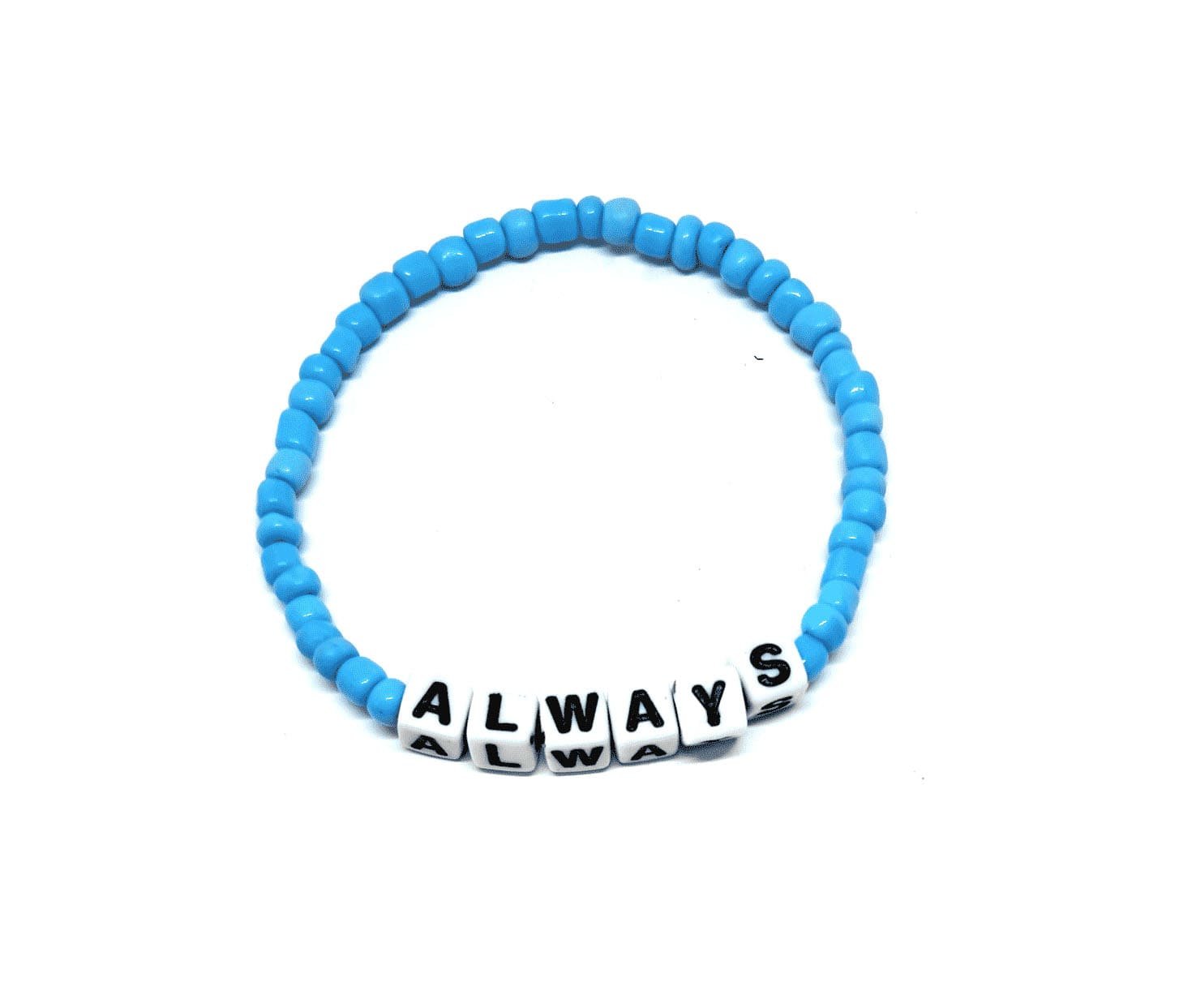 ZW-LV-003 ZORA ALWAYS word bead bracelet with blue seed beads ZORA ALWAYS word bead bracelet with blue seed beads