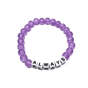 ZORA ALWAYS word bead bracelet with purple crackle glass beads