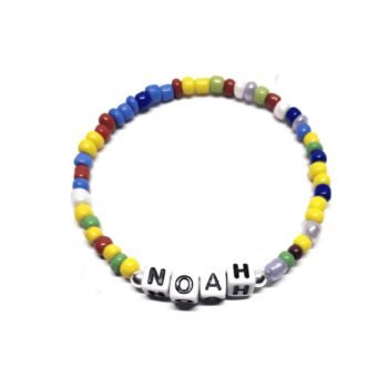 NOAH name bead bracelet with multicolor seed beads, personalized stretch bracelet by Zora