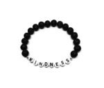 ZW-PS-005 KINDNESS bracelet with black lava stone beads, white letter beads and silver accents – unisex kindness word bead bracelet