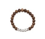 ZW-SP-001 FAITH bracelet with brown wood beads and white cube letter beads – earthy faith word bead bracelet