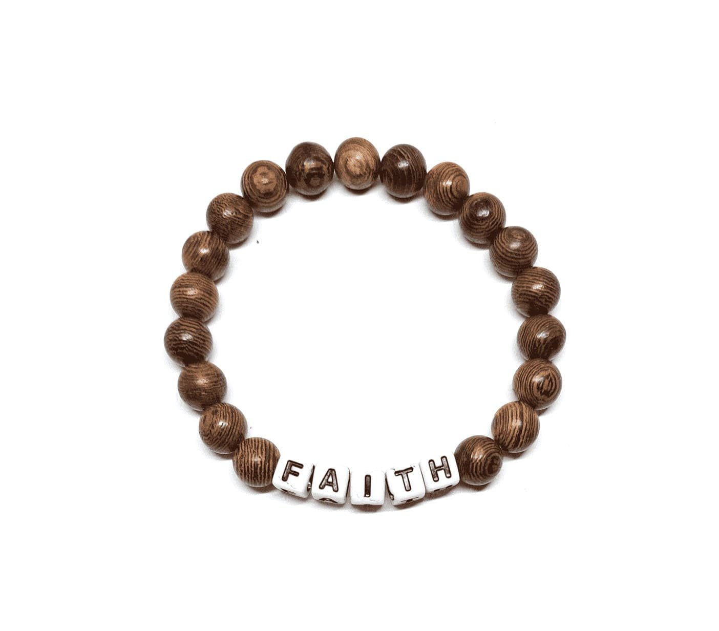 ZW-SP-001 FAITH bracelet with brown wood beads and white cube letter beads – earthy faith word bead bracelet FAITH bracelet with brown wood beads and white cube letter beads – earthy faith word bead bracelet