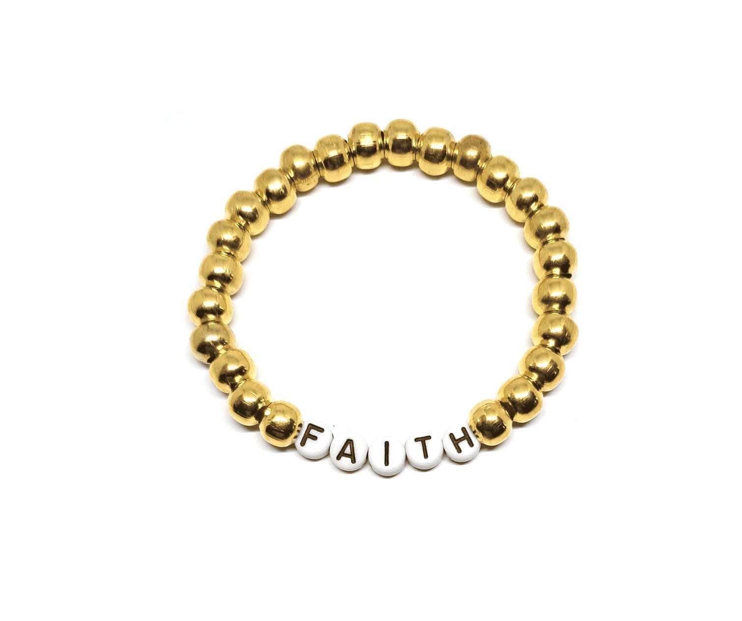 ZW-SP-001 FAITH bracelet with gold-tone metal beads and white letter beads – statement faith word bead bracelet FAITH bracelet with gold-tone metal beads and white letter beads – statement faith word bead bracelet